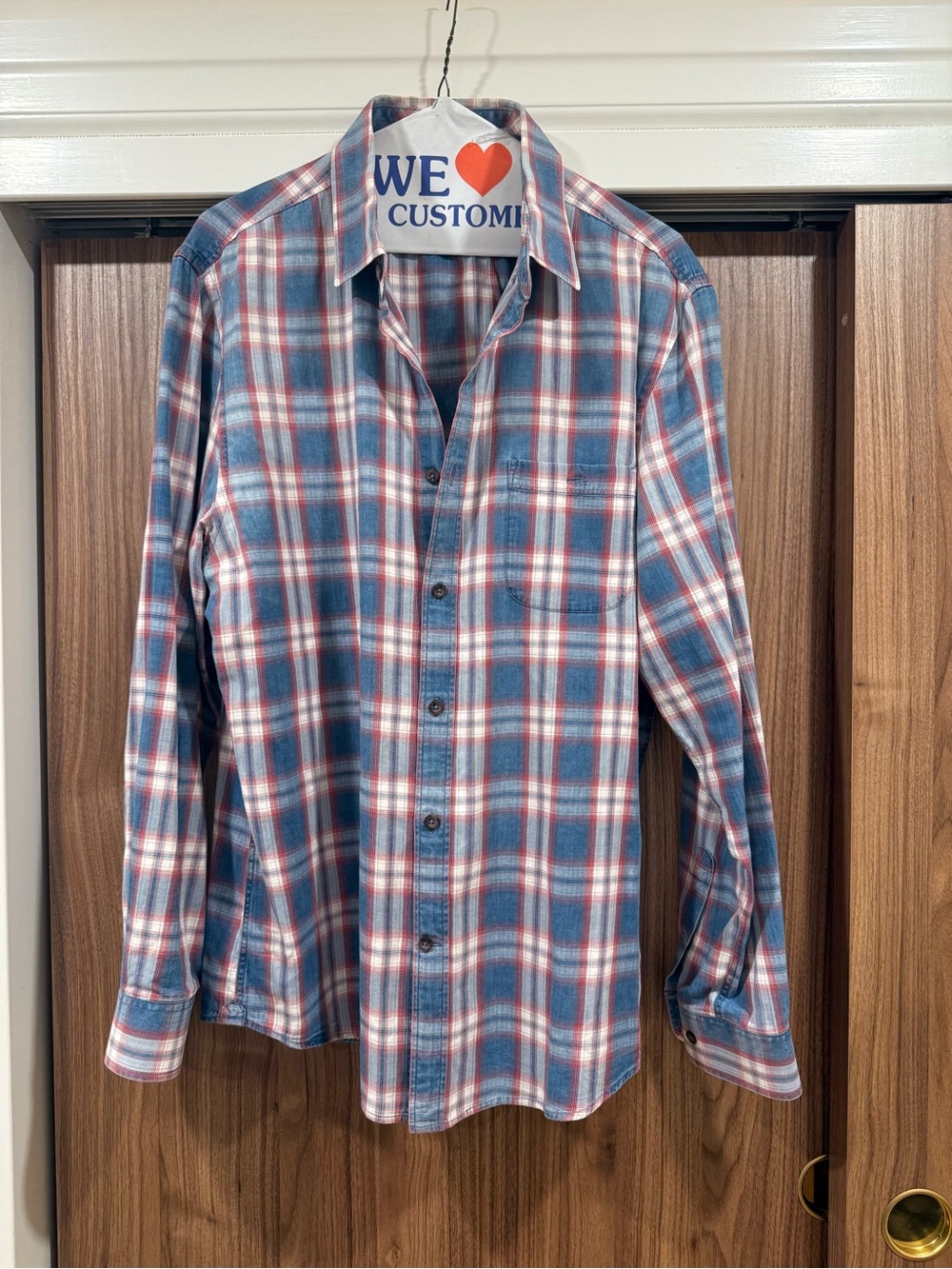 SportsCraft Men's Blue and Red Plaid Button-Up Shirt M